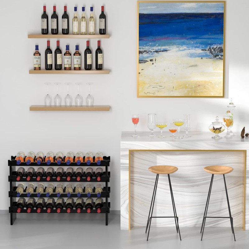 Domax Wine Rack Freestanding Floor - 36 Bottle Wooden Stackable