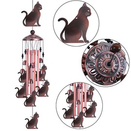 Garden Cat Wind Chimes Outdoor Indoor Decor - with 4 Tubes 6 Bells 7 Cats Wind Chime, Mobile Romantic Cat Wind Catcher, Cats Windchimes for Home, Mom Gifts, Balcony, Tree, Festival, Garden Decoration