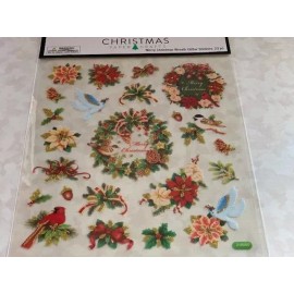 CHRISTMAS STICKER WREATH GLITTER FLOWERS DOVES FLOWERS BIRDS 2-SHTS - 46pcs