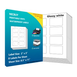 Nicbuy 120 Labels 3x2 inch Bottle Labels Printable Glossy White Waterproof Vinyl Sticker Labels for Inkjet or Laser Printer