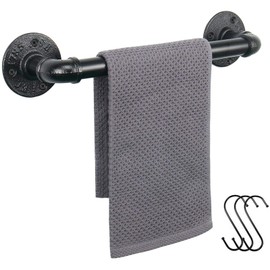 Jeasor Industrial Pipe Towel Rack Towel Bar, Heavy Duty Wall Mounted Rustic Farmhouse Bath Towel Holder for Bathroom (Black, 12 inch)