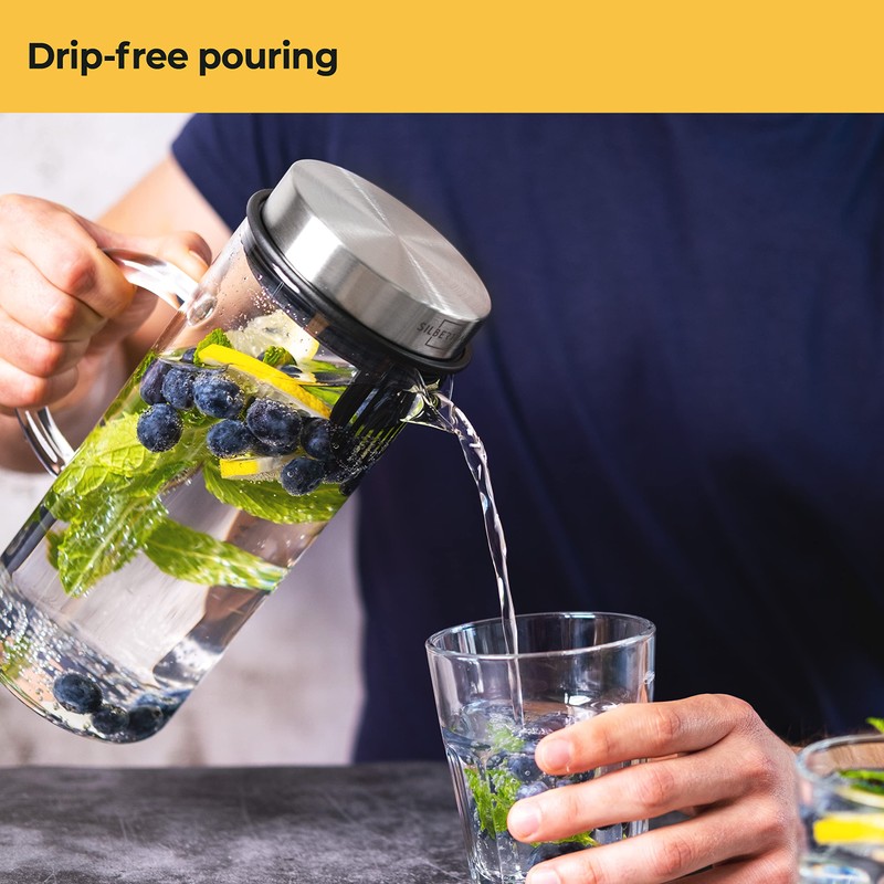 SILBERTHAL Water Infusion Glass Pitcher with Stainless Steel Lid –