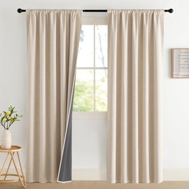 NICETOWN Cream Linen 100% Blackout Curtains, 2 Panels Set, 52 x 84 Inches, Rod Pocket Style, Thermal Insulated Room Darkening Drapes for Bedroom, Living Room, Nursery, Modern Farmhouse Decor