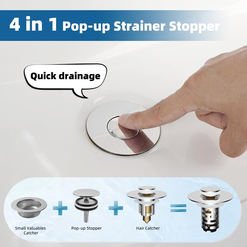 iFealClear Upgraded 4-in-1 Bathroom Sink Drain Stopper Hair Catcher, Universal