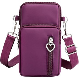 3-Layers Crossbody Bag Cellphone Pouch Armband Wallet Nylon Smartphone Purse (Purplish Red, 19 * 10 * 6CM)