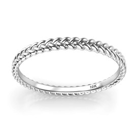 Sz 7.0 Solid 10K White Gold 2MM Eternity Braided Rope Stackable Wedding Band Ring
