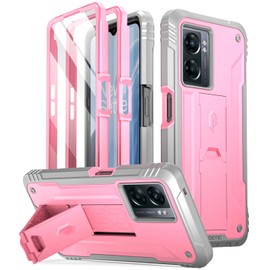 Poetic Revolution Series Case for Nord N300 5G, Full-Body Rugged Dual-Layer Shockproof Protective Cover with Kickstand and Built-in Screen Protector, Pink