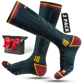 Rahhint 2 Pairs Merino Wool Ski Socks for Men,Compression Snowboard Socks,Knee High Thick Thermal Socks for Cold Weather，Breathable Quick Dry,Anti wear & Non slip,Size 3-15