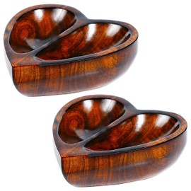 Crocon 6 Inch Heart-Shaped Wooden Bowl - Set of 2 - Decorative Wood Serving Bowl - Brown Bowl with 2 Partitions - Ideal for Salad, Fruit, Snacks, Desserts - Home Décor