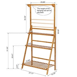 ALAEUS 3 Tier Hanging Plant Stand, Foldable Bamboo Shelf Plant Stands for Multiple Plants