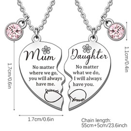 MUNSKT 2 Pcs Mother Daughter Heart Matching Necklace,Heart Necklace Gifts From Daughter For Mum Mothers Day Birthday Christmas Presents.