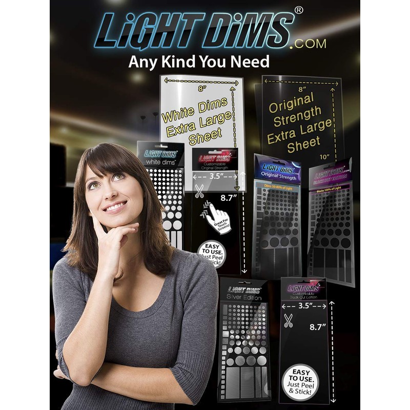 LightDims Original Strength Light Dimmer LED Covers (2 Sheets) Shapes