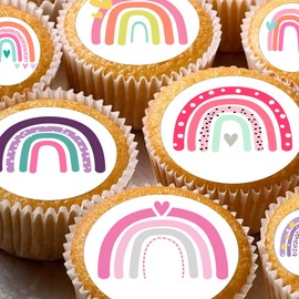 24 edible PRE CUT Rainbow Rainbows kids childrens party decoration cupcake toppers on wafer rice paper