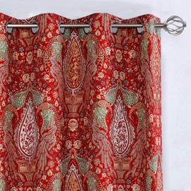 DriftAway Christopher Peacock Floral Pattern Energy Saving Thermal Insulated Blackout Window Curtain Grommet 2 Layers 2 Panels 52 Inch by 63 Inch Red