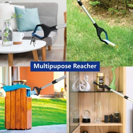 Reacher Grabber Tool, 32" Foldable Grabber Reacher, Rotating Jaw - Mobility Aid Reaching Assist Tool, Trash Picker Upper Grabber, Long Arm Extender for Elderly (Blue)