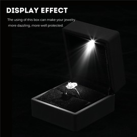 Ejoyous Ring Box with LED, Ring Box with LED Light, Illuminated Ring Box, Velvet Jewellery Gift Box for Engagement, Marriage Proposal, Wedding, black