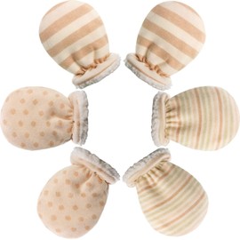 3 Pairs of Baby Mittens, Warm Cotton Gloves, Unisex, For Infants / Newborns, Wool Lined Gloves for 0-12 Months - Colour B