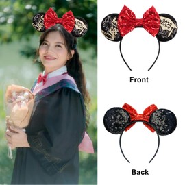 Kiddale Mouse Ears Headband for Graduation,Sequin Mouse Ear Hairband Hair Hoop Accessoties for Class of 2025 Graduation Party Favors Park Trip Grad Decoration(Black Red)