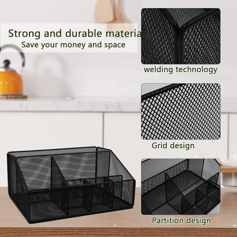 Mowhut Utensil Holder,Silverware Organizer Countertop,Paper Plate Dispenser with 6 Compartments,Metal