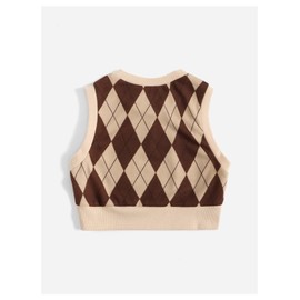 SweatyRocks Girl's Argyle Plaid Sweater Vest Sleeveless Crew Neck Knitted Crop Tank Top Multicolor 9Y