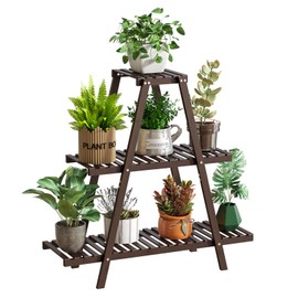 Plant Stand Indoor Plant Shelf Outdoor bamboo Plant Rack, 3 Tiers Ladder Plant Holder Flower Stand for Living Room Balcony Garden Patio,Living Room Boho Home Decor for Gardening Gifts (Brown)