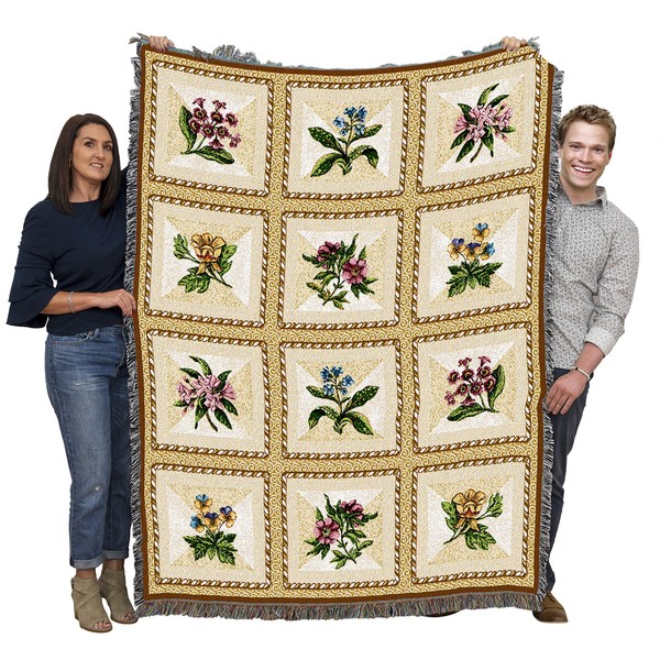 Pure Country Weavers French Floral Blanket by Susan Welsch - Garden Floral Gift Tapestry Throw Woven from Cotton - Made in The USA (72x54)