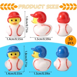 50pcs Miniature Baseball Resin Duck, Mini Baseball Duck Party Favors Micro Landscape Ornament House Garden Accessories for Home Landscape Garden Favors (Blue and Red)