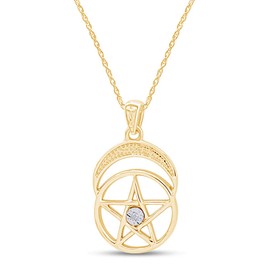 AFFY Pentacle Pentagram Moon Pendant Necklace in 14k Gold Over Sterling Silver Round Cut White Cubic Zirconia, Cubic Zirconia,