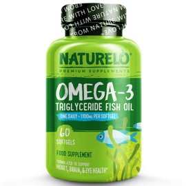 NATURELO Premium Fish Oil - 1100mg Triglyceride Omega-3 Per Capsule - One A Day - Best for Heart, Eye, Brain & Joint Health - No Burps - Natural Lemon Flavour - 60 Softgels | 2 Month Supply