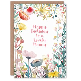 Artery8 Nanny Happy Birthday Card Simple Elegant Wildflower Meadow Plants Flowers For Her Greeting Card