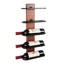 AIYMO Wall Mounted Wine Rack Solid Wood Back Metal Wine Rack 5 Bottles, X-Large