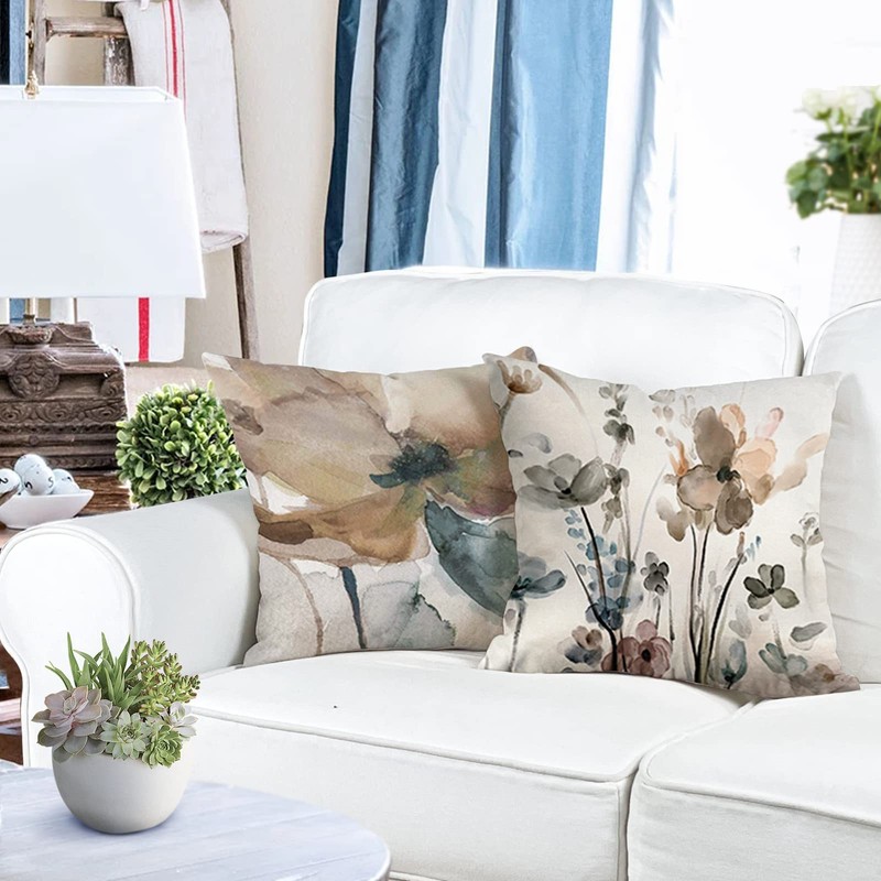 YCOLL Cushion Covers, Set of 4, Linen, Decorative, Geometric Pattern,