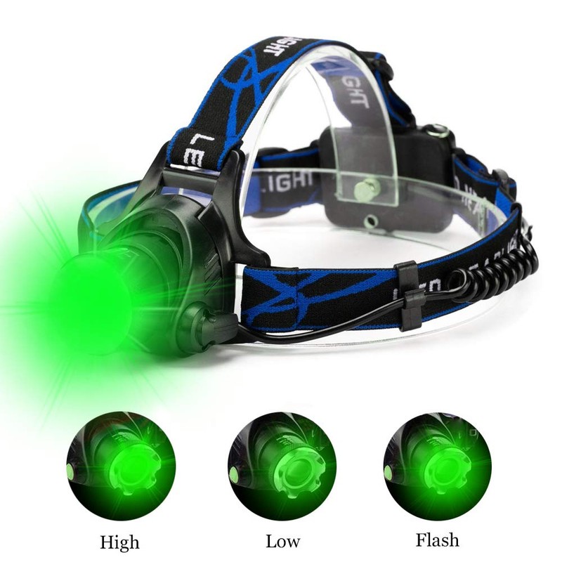 GaiGaiMall Green LED Headlamp Waterproof Head Torch Light with Zoomable