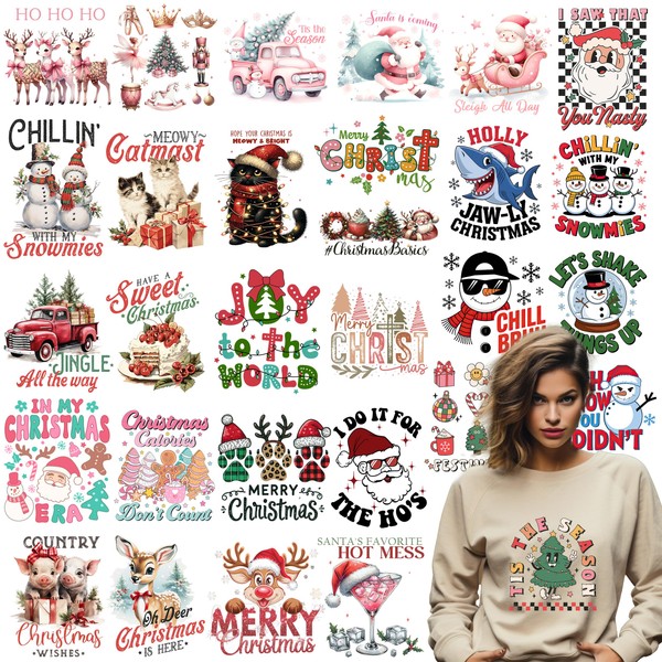 Dolmifapro 30pcs Christmas Iron on Transfers Decal Transfer Heat Transfer