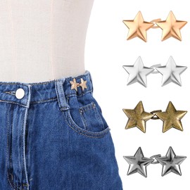 4 Sets Stars Jean Buttons, Pentagram Pants Waist Tightener, No Sewing Required Pants Clips Removable Jeans Buttons for Loose Jeans Metal Button Pins for Pants Skirts Clothing Accessories