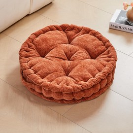 Deconovo Floor Cushions, Meditation & Yoga Sitting Pillows, Round & Square Cushion for Window Seat, Bench, Chair, Reading Nook, Soft Indoor Floor Pillows, Orange, Round/22x5.1 Inch