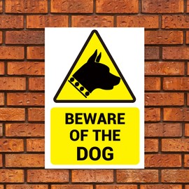 BEWARE OF THE DOG’ WARNING SIGN. TOUGH, DURABLE AND RUST-PROOF WEATHERPROOF PVC SIGN FOR OUTDOOR USE, 210MM X 148MM. NO 017