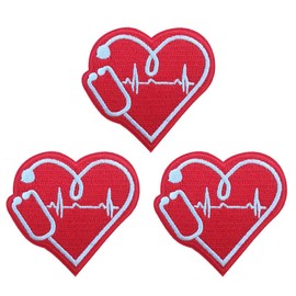 KLORIZ Nurse Red Heart Stethoscope Doctor Embroidered Iron On/Sew On Patches Clothes Accessories Applique