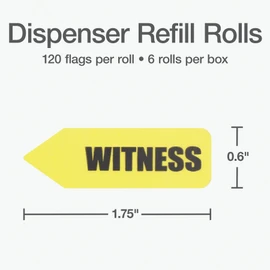 Redi-Tag Notarize Printed Arrow Flags, 6 Roll Refills, 120 Flags Per Roll, Yellow Adhesive Reminders, 720 Flags Total, 1-3/4" x 9/16" (B91043)
