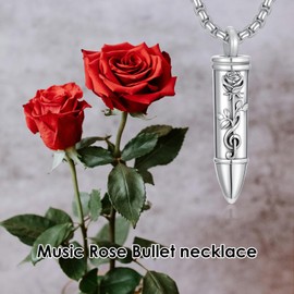 PELOVNY Music Note Urn Necklace 925 Sterling Silver Bullet Ashes Pendant Rose Cremation Jewelry Anniversary Keepsake for Women Men