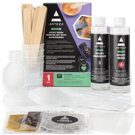 Arteza Epoxy Resin Kit, 30-Piece Set, Engaging Craft Supplies & Materials, Resin Accessories Includes 2 x 8-oz Bottles and Hardener, 3 Silicone Molds, Mica Powder, Pipette, and More