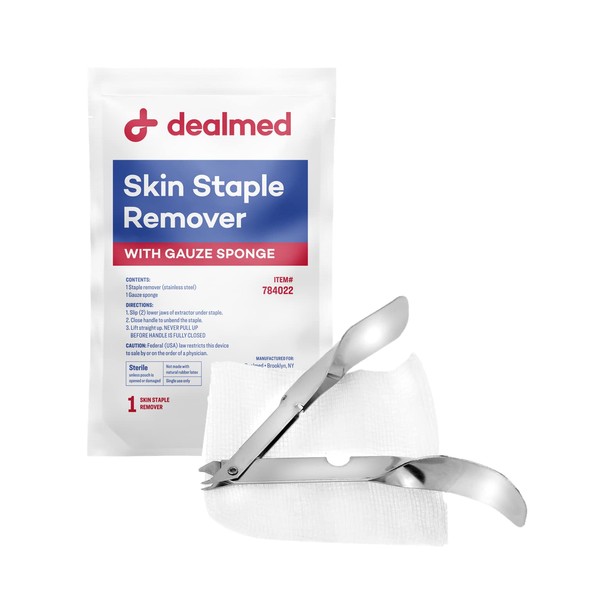 Dealmed Sterile Staple Removal Kit, Includes Staple Remover and Gauze Sponge, Staple Removal Tool Single-Use Kit, Ideal for Hospitals and Clinics (1 Kit)