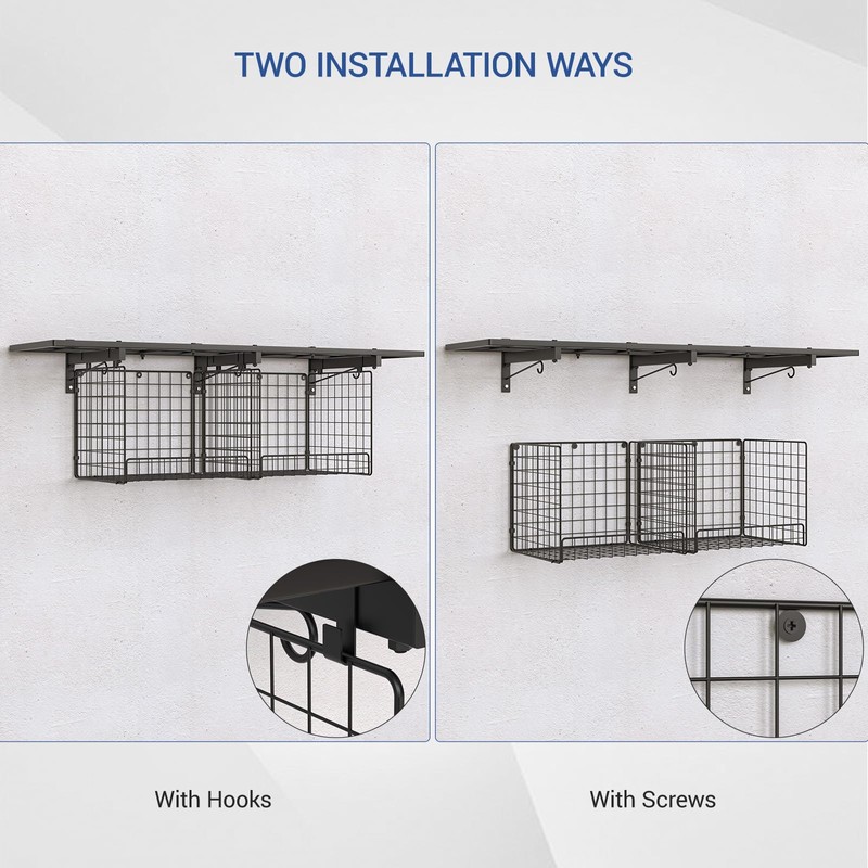 1x4ft Heavy Duty Garage Wall Shelving with 2 Wire Baskets,