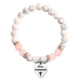 KUIYAI First Communion Gift Goddaughter Bracelet Bapitism Pearl Bracelet Knot Cuff Gift for Her (First Communion Beaded EU)