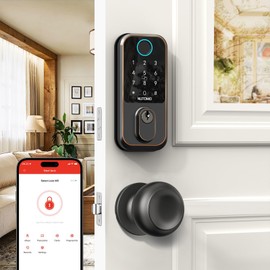 Smart Front Door Lock Set: NUTOMO Keyless Entry Fingerprint Deadbolt with 2 Door Knobs Digital Keypad Door Locks with Handle Set Alexa APP Remote Control Auto Lock Oil Rubbed Bronze