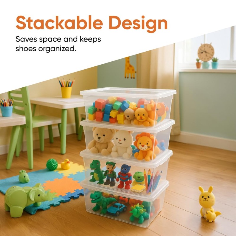 Superio 4-Pack Shoe Box Modern Storage Container - 6.5 Quart/6