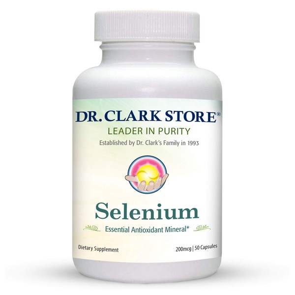 Dr. Clark Selenium Supplement 200 Mcg - Dietary Capsules with Essential Antioxidant Mineral - Improves Thyroid Function, Immune Support - 50 Capsules