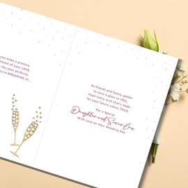 Words 'n' Wishes Hochzeitskarte für Tochter & Schwiegersohn, gemusterte Hochzeitstorte und Flöten, 23,5 x 16,5 cm, mehrfarbig