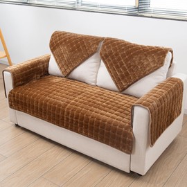 TAOMOCASTL Velvet Couch Cover,Couch Arm Covers Sofa Covers,Backrest Cover,Non-Slip Chair Arm Covers,Arm Rest Cover for Sofa,Armchair Slipcovers Couch Protector (Caramel, 28"x 28")