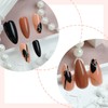 Short Almond Press on Nails Brown Fake Nails Black Feathers